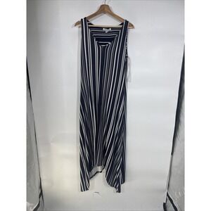 Tommy‎ Bahama Sz S Anoohe Sleeveless Stripe Shift Hi-Lo Maxi Dress Blue White